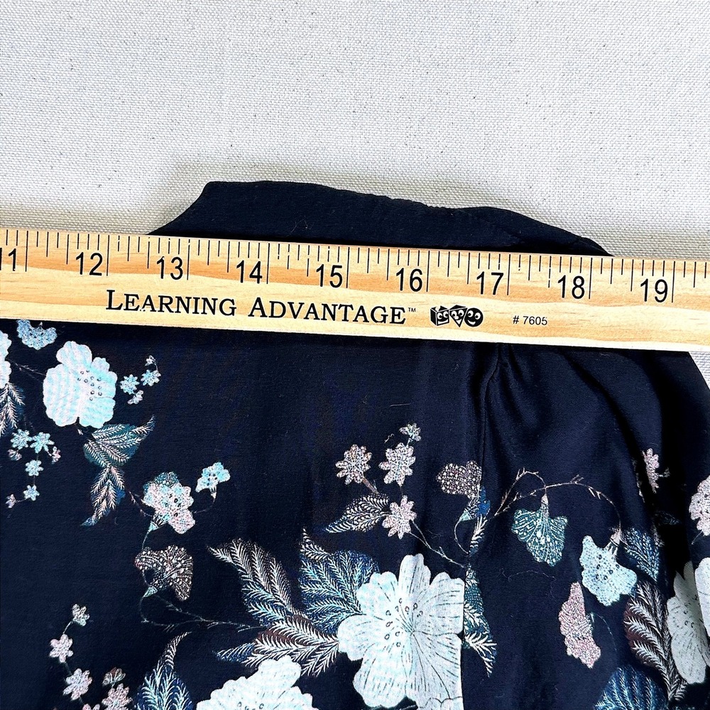 Love Johnny Was Black Floral V-Neck Bell Sleeve Mini Dress XL Boho Over-Size - Picture 10 of 14